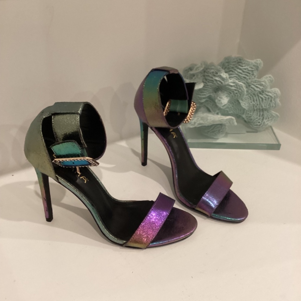 Liliana Heels Strappy Synth Leather Gorgeous Sandals Heels Crystal buckle 10 - Picture 10 of 13